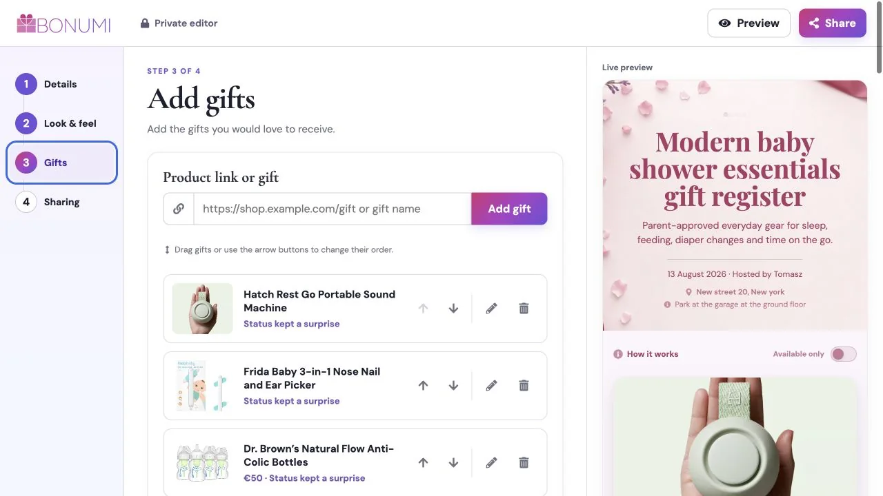 Bonumi gift editor
